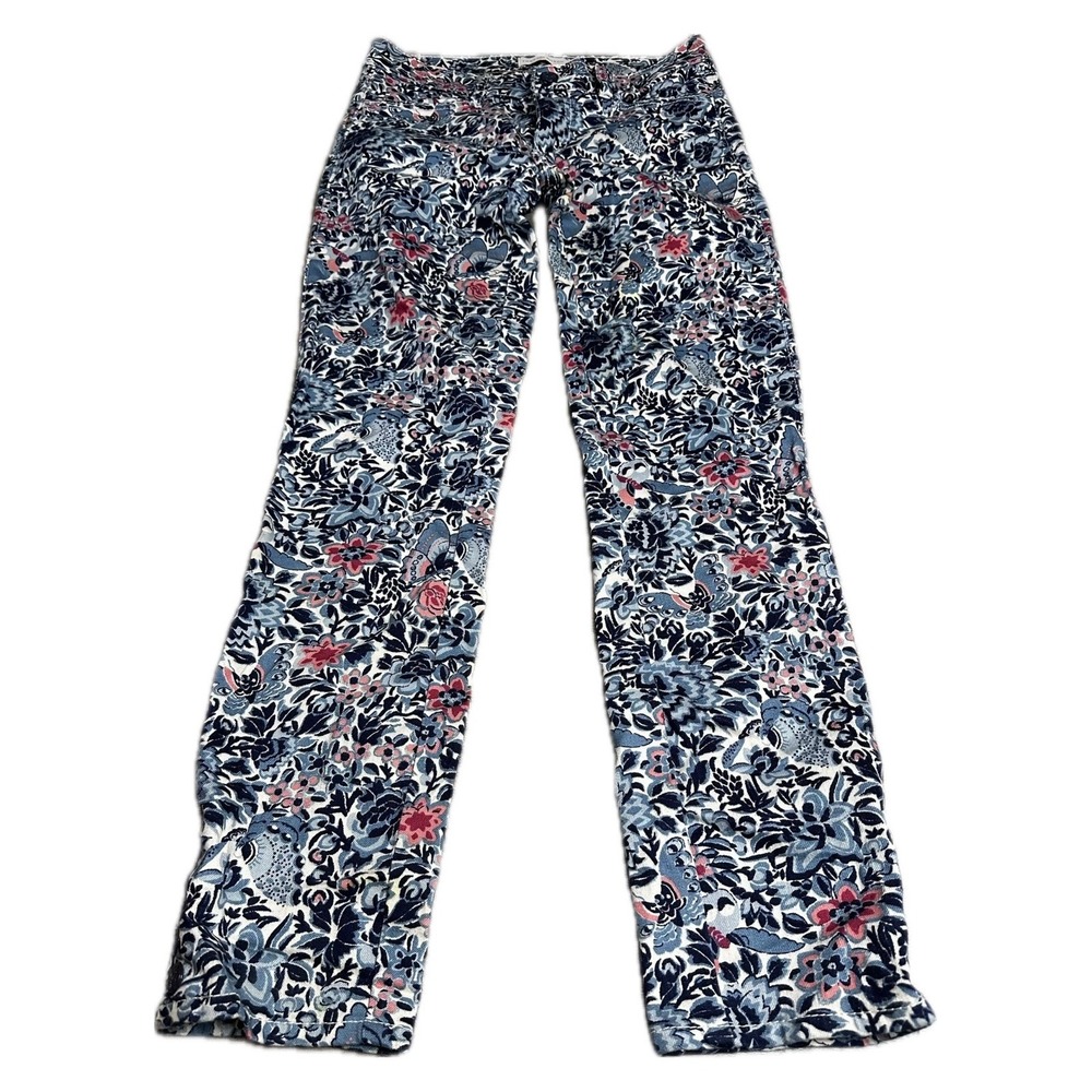 Tory Burch Floral Butterfly Print Slim Leg Pants Blue Pink Size 25